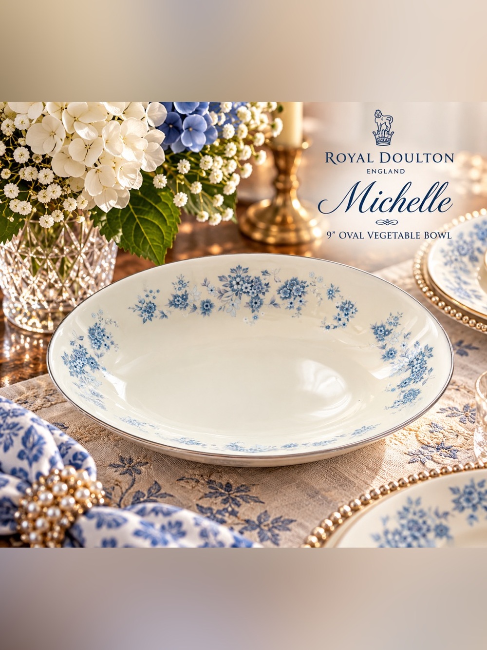 Royal Doulton Michelle Oval Vegetable Bowl – 9.5” × 7.2”